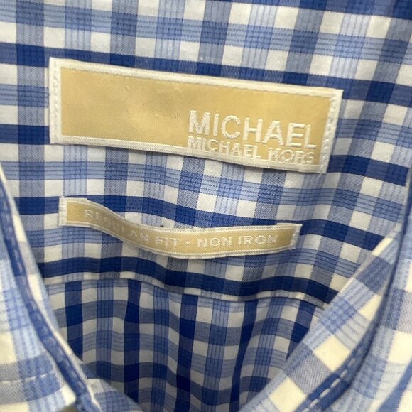Michael Kors Men's Regular 16 1/2 32-33 Fit Non-Iron Blue & White Checkered Dres - Picture 4 of 5